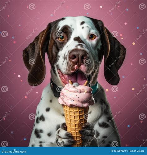 Funny dog eating icecream stock illustration. Illustration of outdoor - 284557820