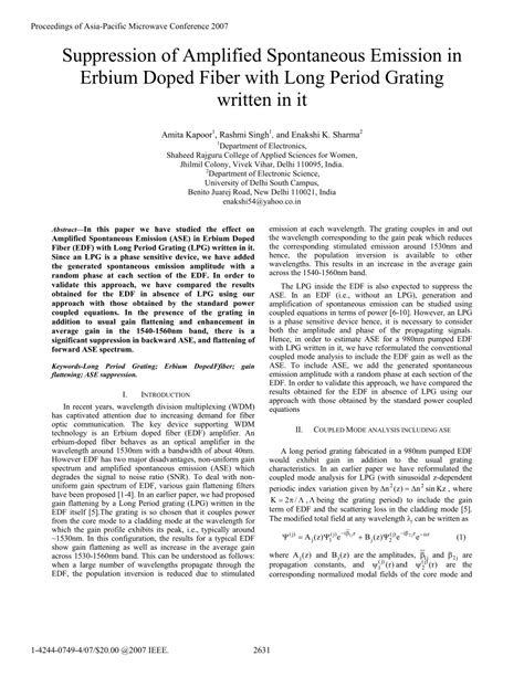 Pdf Suppression Of Amplified Spontaneous Emission In Erbium Doped