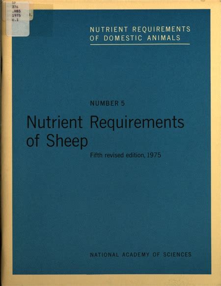 Nutrient Requirements Of Sheep Fifth Revised Edition The