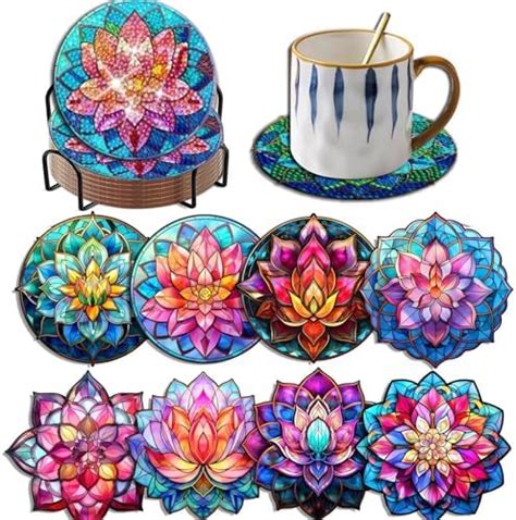 Bellatoi Pcs Diamond Painting Coasters Kits With Holder Lotus