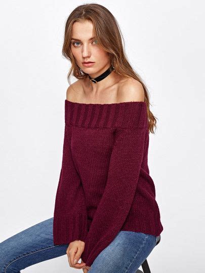 SHEIN Ribbed Trim Bardot Jumper Jumpers For Women Fashion Outfits