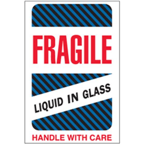 4" x 6" - "Fragile - Liquid in Glass" Labels Roll / 500