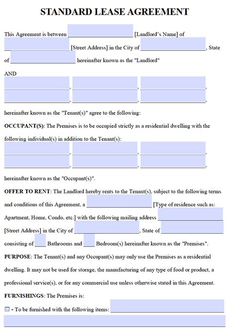 Printable Standard Lease Agreement