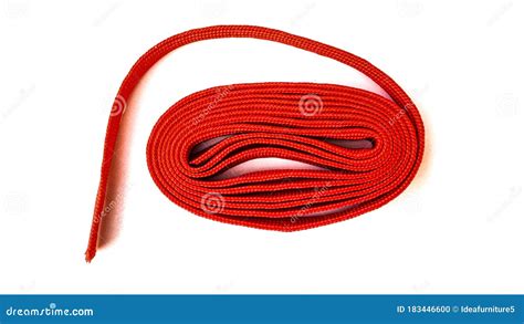 Red Rope On White Background Fabric Rope In Red Color Folded In A Coil