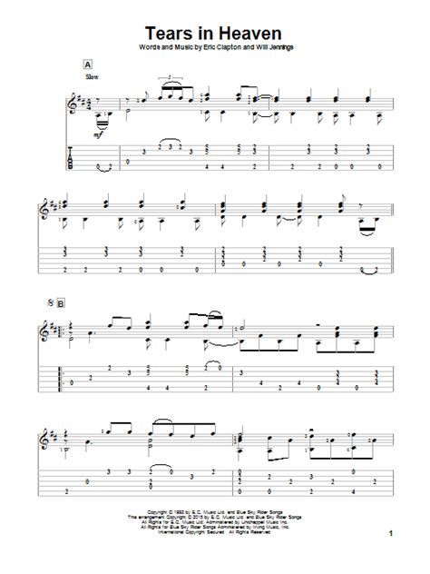 Tears In Heaven By Eric Clapton Sheet Music For Solo Guitar At Sheet