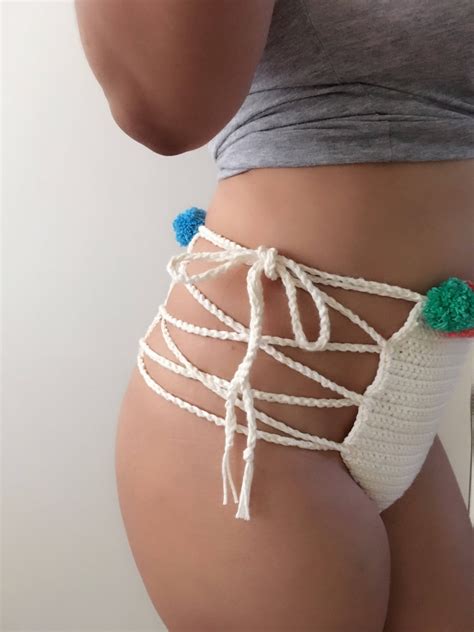 Rio Pom Pom High Waisted Crochet Bikini Bottoms Cheeky Etsy