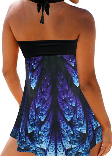 Printed Bowknot Halter Neck Embellished Swimdress And Panty Usd 3298