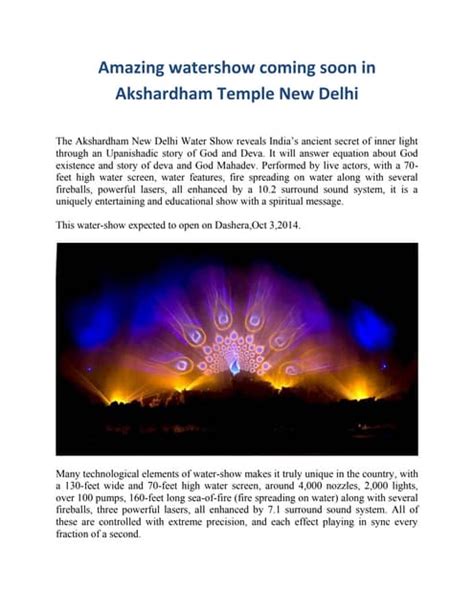 Amazing watershow coming soon in akshardham temple new delhi | PDF | Free Download