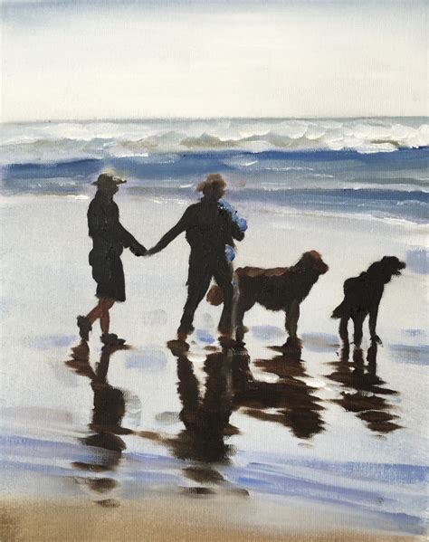 Dog Walking On Beach Painting Wall Art Canvas Print Etsy Beach