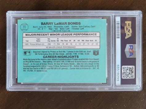 Barry Bonds Giants Pirates Donruss Rookies Rc Psa Mint Ebay