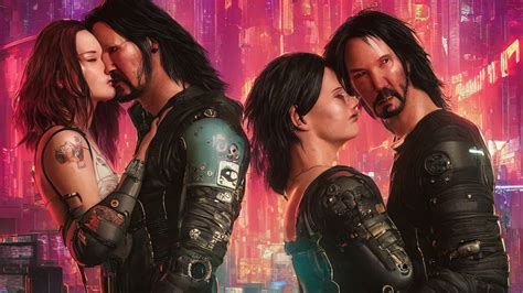 A Cyberpunk Srcreenshot Couple Portrait Of Keanu Stable