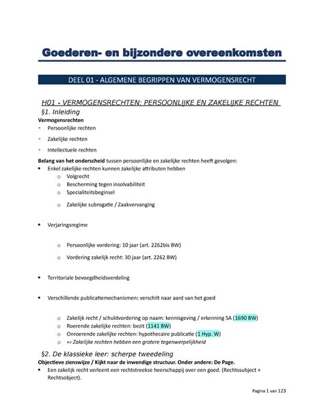 Goederen En Bijzondere Overeenkomsten 2022 2023 Goederen En