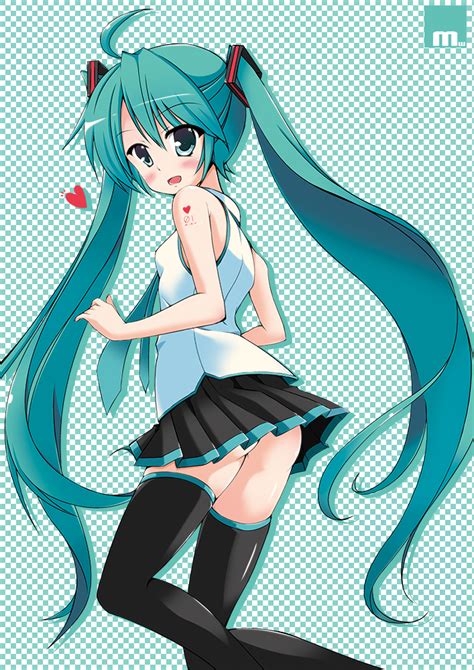 Safebooru 1girl Ahoge Aqua Eyes Aqua Hair Blush Character Name Checkered Checkered Background