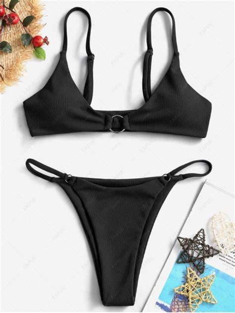 Off Popular Zaful Ribbed O Ring String Bikini Swimsuit In