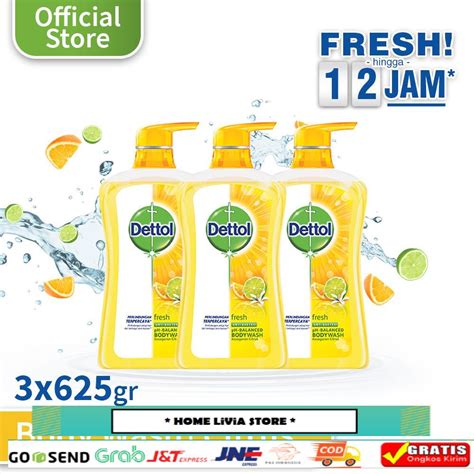 Jual Dettol Sabun Mandi Cair Anti Bakteri Fresh Pump 3 X 625 Gr