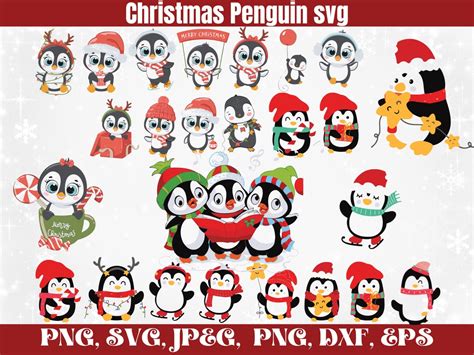 Christmas Penguins Svg Penguins Clip Art Holiday Penguins Cute