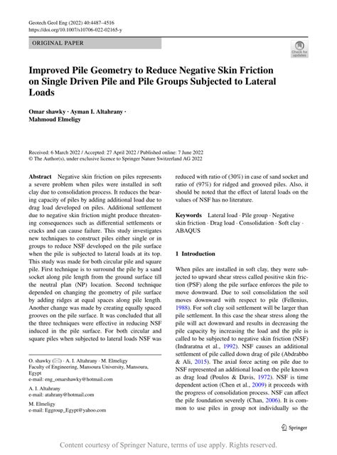 Improved Pile Geometry To Reduce Negative Skin Friction On Single