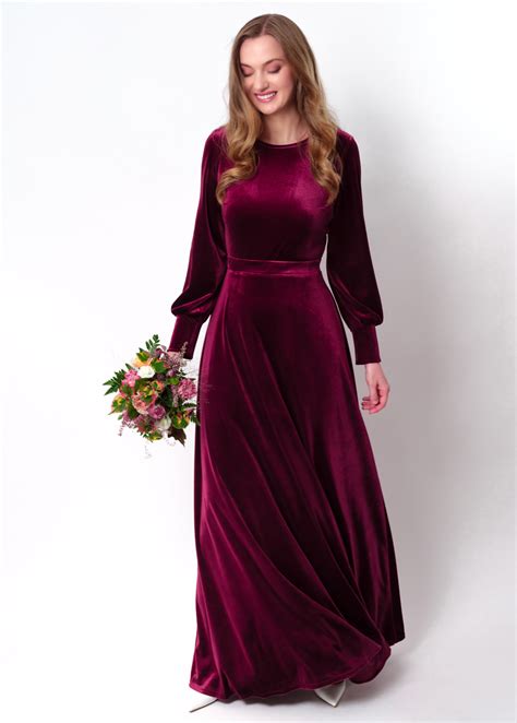 Plum Burgundy Velvet Long Dress Bridesmaid Velvet Dress Wedding Dress