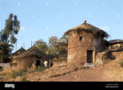 Round Stone Priests Houses With Thatched Roofs In Lalibela Ethiopia