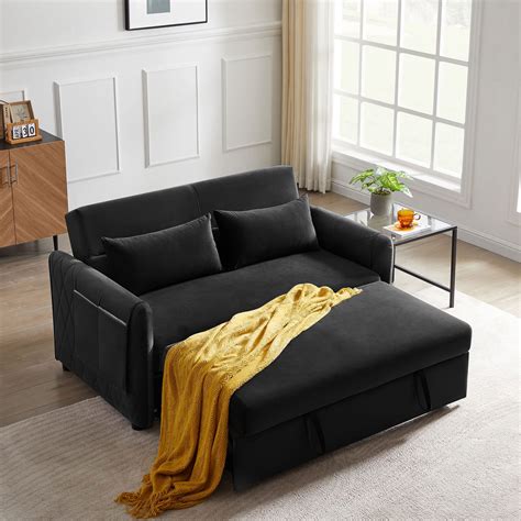 Modern Convertible Sleeper Sofa Bed Velvet Loveseat Sofa Couch With