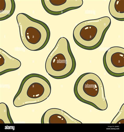 Avocado Doodle Outline Seamless Pattern Illustration Background Of