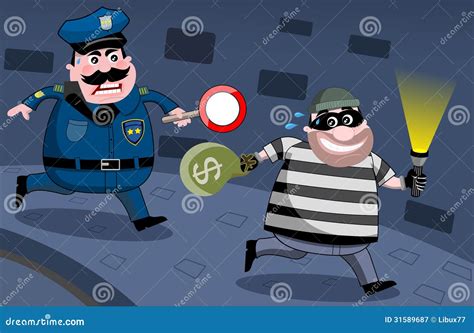 Policeman Chase Thief Vector Cartoon Illustration