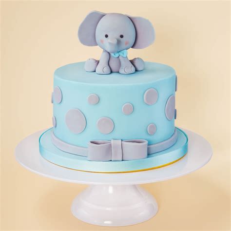 Baby Boy Childrens Cake Idea Blue Elephant Fondant Icing Birthday