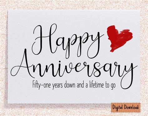 Printable 51st Anniversary Card 51st Anniversary T Fifty One Year