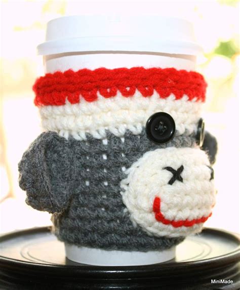 Sock Monkey Cup Sleeve Cozy Gray By Minimade On Etsy