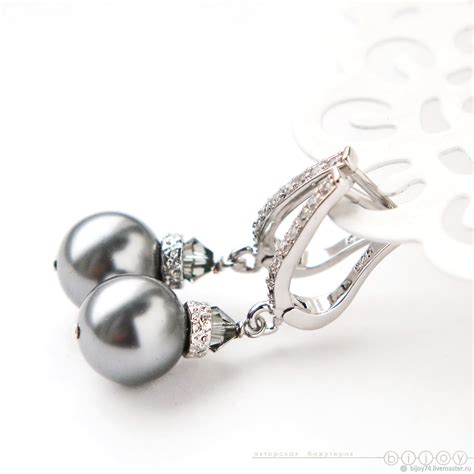 Серьги с жемчугом Сваровски «Серый жемчуг» в интернет-магазине на ...