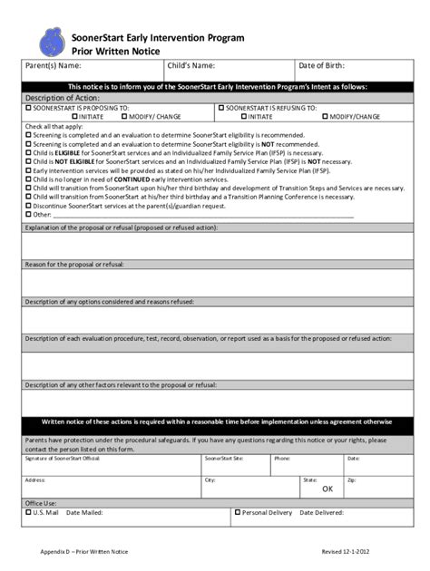 Fillable Online Sde Ok Parents Rights For Soonerstart Services Notice