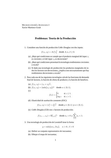 Pdf Problemas Teor A De La Produccion Fonaments De L Pareto