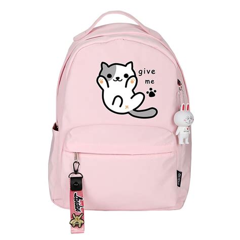 Women Neko Atsume Cat Backpack Kawaii Cute Backpack Pink School Bags