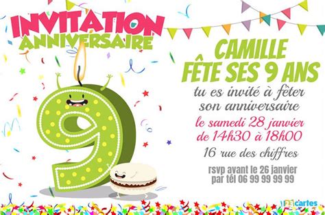 Invitation Anniversaire 9 Ans Chiffres Drôles Gratuite à Personnal Invitation Anniversaire