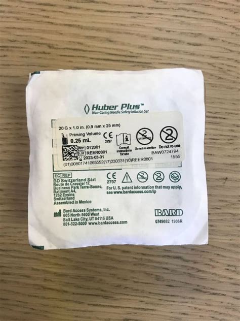 New Bard Huber Plus Non Coring Needle Safety Infusion Set Ml