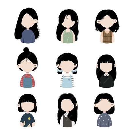 premium vector girl avatar profile icon set