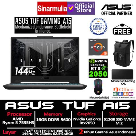 Asus Tuf Gaming A15 Fa506nf Ryzen 5 7535hs Rtx2050 512gb Ssd 16gb 144hz