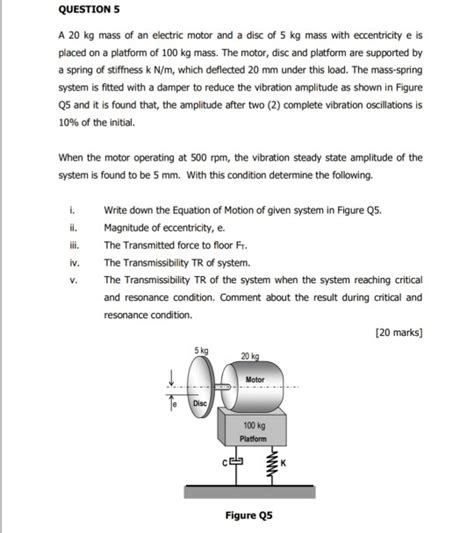 Solved Question 5 A 20 Kg Mass Of An Electric Motor And A