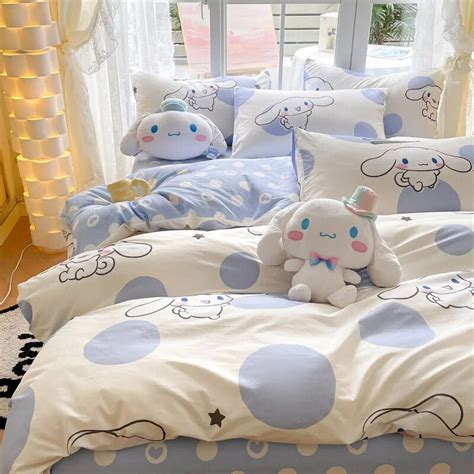 Sanrio Cartoon Bed Set Of Four Cinnamoroll Cotton Kawaii Kuromi Cute