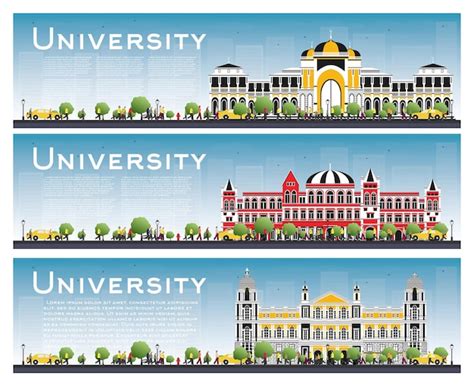 Conjunto de banners de estudio del campus universitario ilustración de