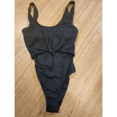 Zaful Swim Zaful One Piece Bathing Swim Suit Solid Black With Cutout Womens Size 6 Pool