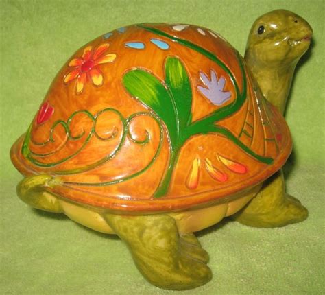 Vintage Colorful Hand Painted Ceramic Turtle Statue S Ceramic