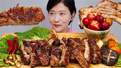 Asmr 돼지등갈비구이 리얼사운드 먹방 아버지 생신 영상 있어요 🤗 Grilled Pork Back Ribs Real