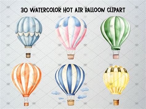 Watercolor Hot Air Balloon Clipart Set PNG Graphics Commercial License Etsy