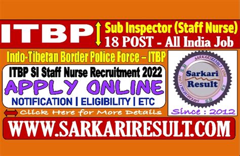 Itbp Sub Inspector Staff Nurse Admit Card For Post