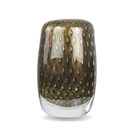 Vaso de Murano Quad Tela Preto Ouro 24k Cristais Cá d Oro 20x30