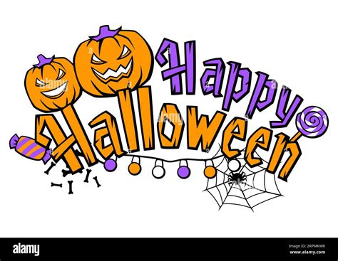 Happy Halloween Card Holiday Background With Celebration Items Stock