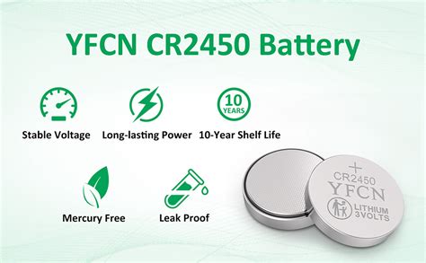 Amazon YFCN CR2450 Battery 3V Lithium Battery 5 Count Pack CR2450