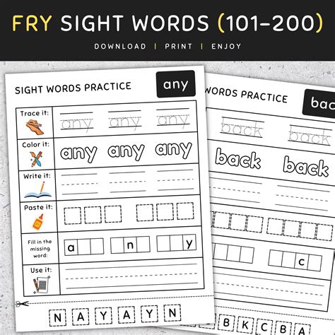 Fry Sight Words 101 200 Sight Words Worksheets NO PREP SET 2