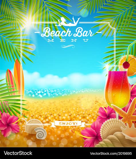 Tropical Summer Vacation Beach Bar Menu Design Vector Image